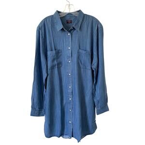 UNTUCKit Denim Chambray Long Sleeve Shirt Dress Blue Size 14 NEW